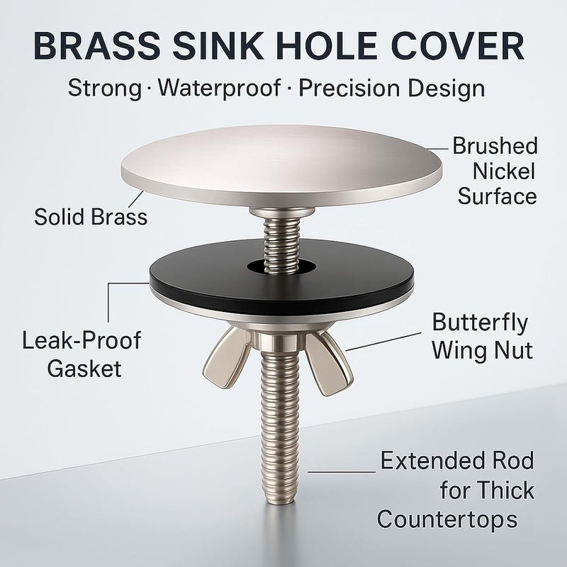 ROOGSIH Solid Brass Kitchen Sink Hole Cover, 2 Inch Faucet Hole Cover, Brushed Nickel Finish Tap Hole Plate Stopper Cover, Countertop Hole Cover for Kitchen and Bathroom Sinks (Brushed Nickel) - Image 3